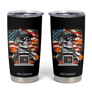 Patriotic Trucker Skeleton American Flag Tumbler Cup TS14 Black Print Your Wear
