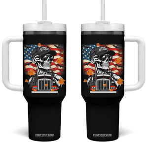 Patriotic Trucker Skeleton American Flag Tumbler With Handle TS14 One Size: 40 oz Black Print Your Wear