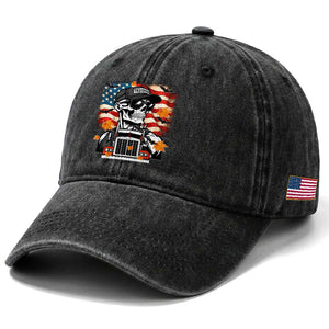 Patriotic Trucker Skeleton American Flag Washed Cotton Baseball Cap TS14 Print Your Wear