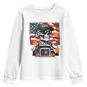 Patriotic Trucker Skeleton American Flag Youth Sweatshirt TS14 White Print Your Wear