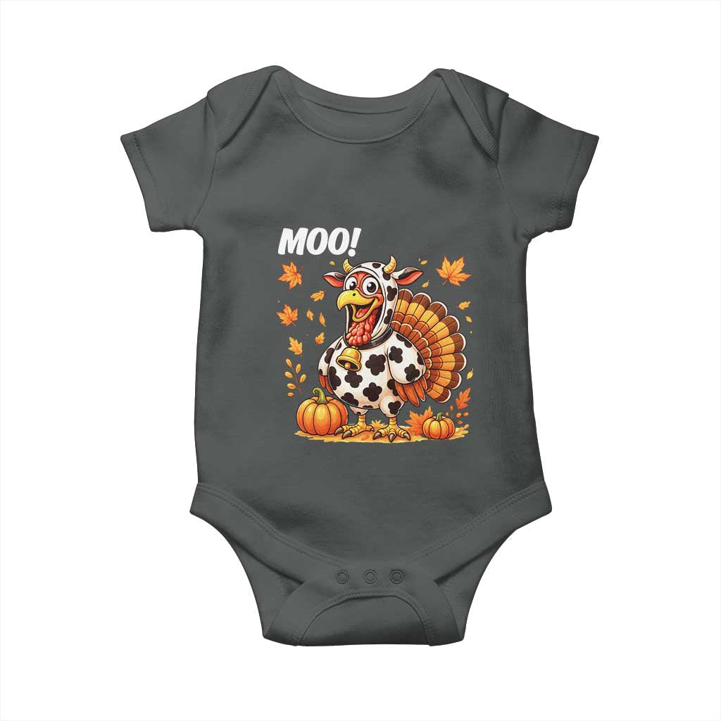 Funny Thanksgiving Baby Onesie Turkey Moo TS14 Dark Heather Print Your Wear