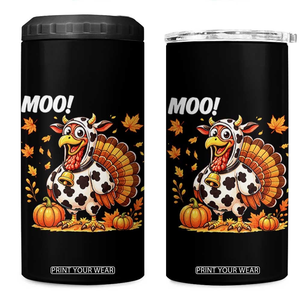 Funny Thanksgiving 4 in 1 Can Cooler Tumbler Turkey Moo TS14 One Size: 16 oz Black Print Your Wear