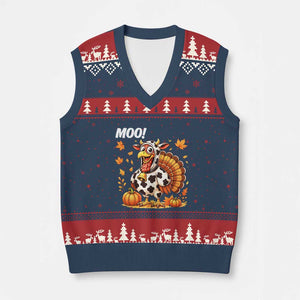 Funny Thanksgiving V-Neck Knit Sweater Vest Turkey Moo TS14 Navy Red Print Your Wear