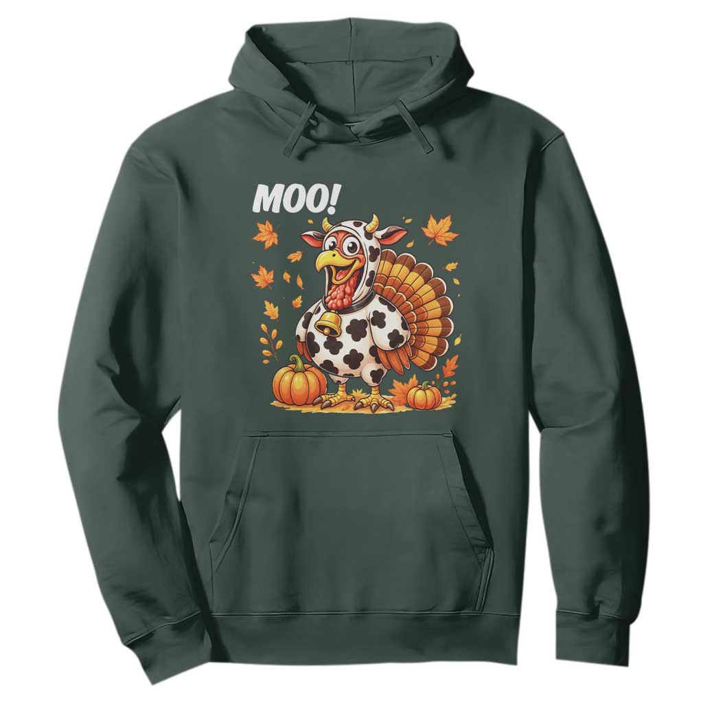 Funny Thanksgiving Hoodie Turkey Moo TS14 Dark Forest Green Print Your Wear