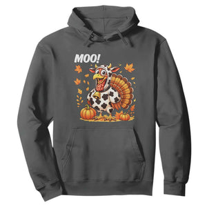 Funny Thanksgiving Hoodie Turkey Moo TS14 Dark Heather Print Your Wear