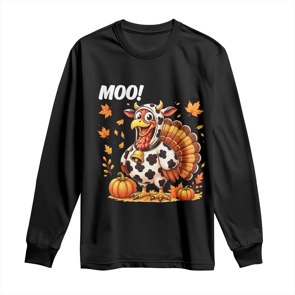 Funny Thanksgiving Long Sleeve Shirt Turkey Moo TS14 Black Print Your Wear
