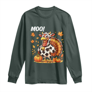 Funny Thanksgiving Long Sleeve Shirt Turkey Moo TS14 Dark Forest Green Print Your Wear