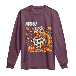 Funny Thanksgiving Long Sleeve Shirt Turkey Moo TS14 Maroon Print Your Wear
