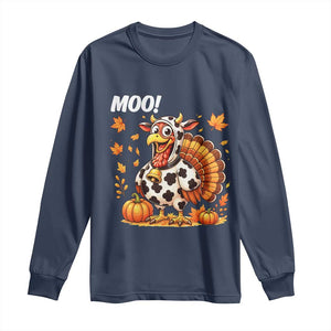 Funny Thanksgiving Long Sleeve Shirt Turkey Moo TS14 Navy Print Your Wear
