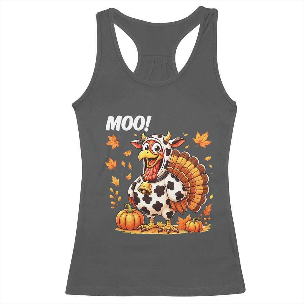 Funny Thanksgiving Racerback Tank Top Turkey Moo TS14 Dark Heather Print Your Wear