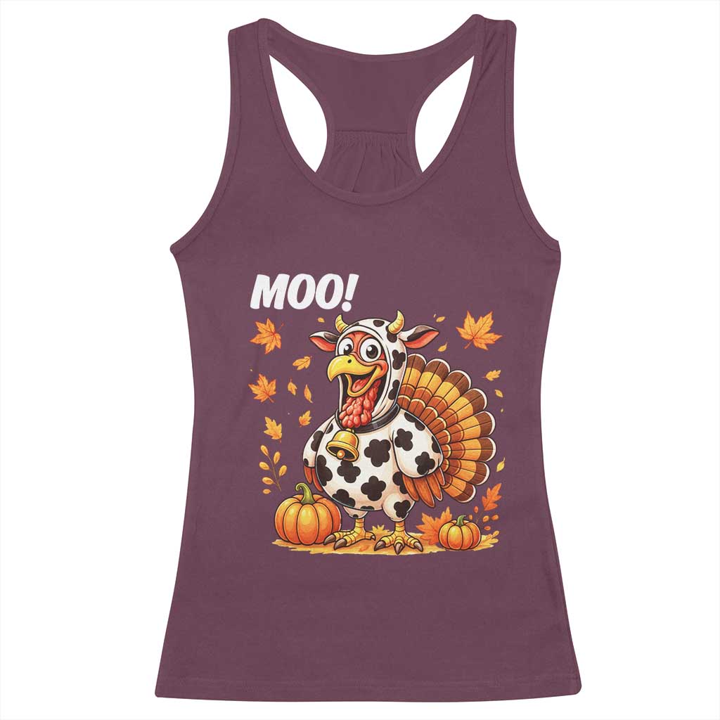 Funny Thanksgiving Racerback Tank Top Turkey Moo TS14 Maroon Print Your Wear