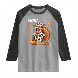 Funny Thanksgiving Raglan Shirt Turkey Moo TS14 Sport Gray Black Print Your Wear