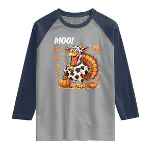 Funny Thanksgiving Raglan Shirt Turkey Moo TS14 Sport Gray Navy Print Your Wear