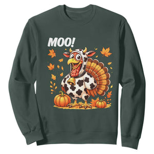 Funny Thanksgiving Sweatshirt Turkey Moo TS14 Dark Forest Green Print Your Wear