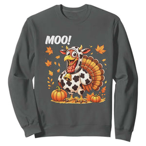 Funny Thanksgiving Sweatshirt Turkey Moo TS14 Dark Heather Print Your Wear