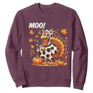 Funny Thanksgiving Sweatshirt Turkey Moo TS14 Maroon Print Your Wear