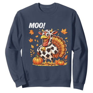 Funny Thanksgiving Sweatshirt Turkey Moo TS14 Navy Print Your Wear