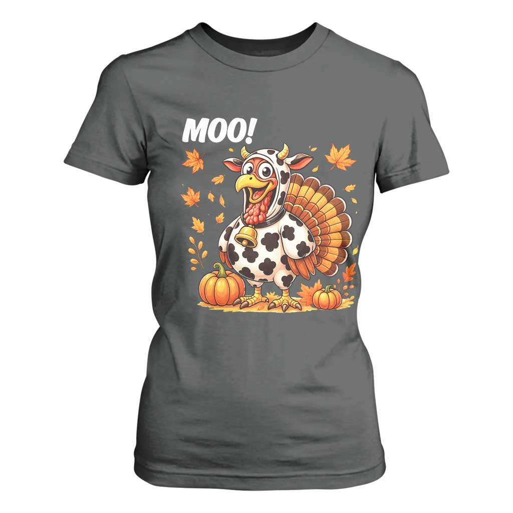 Funny Thanksgiving T Shirt For Women Turkey Moo TS14 Dark Heather Print Your Wear