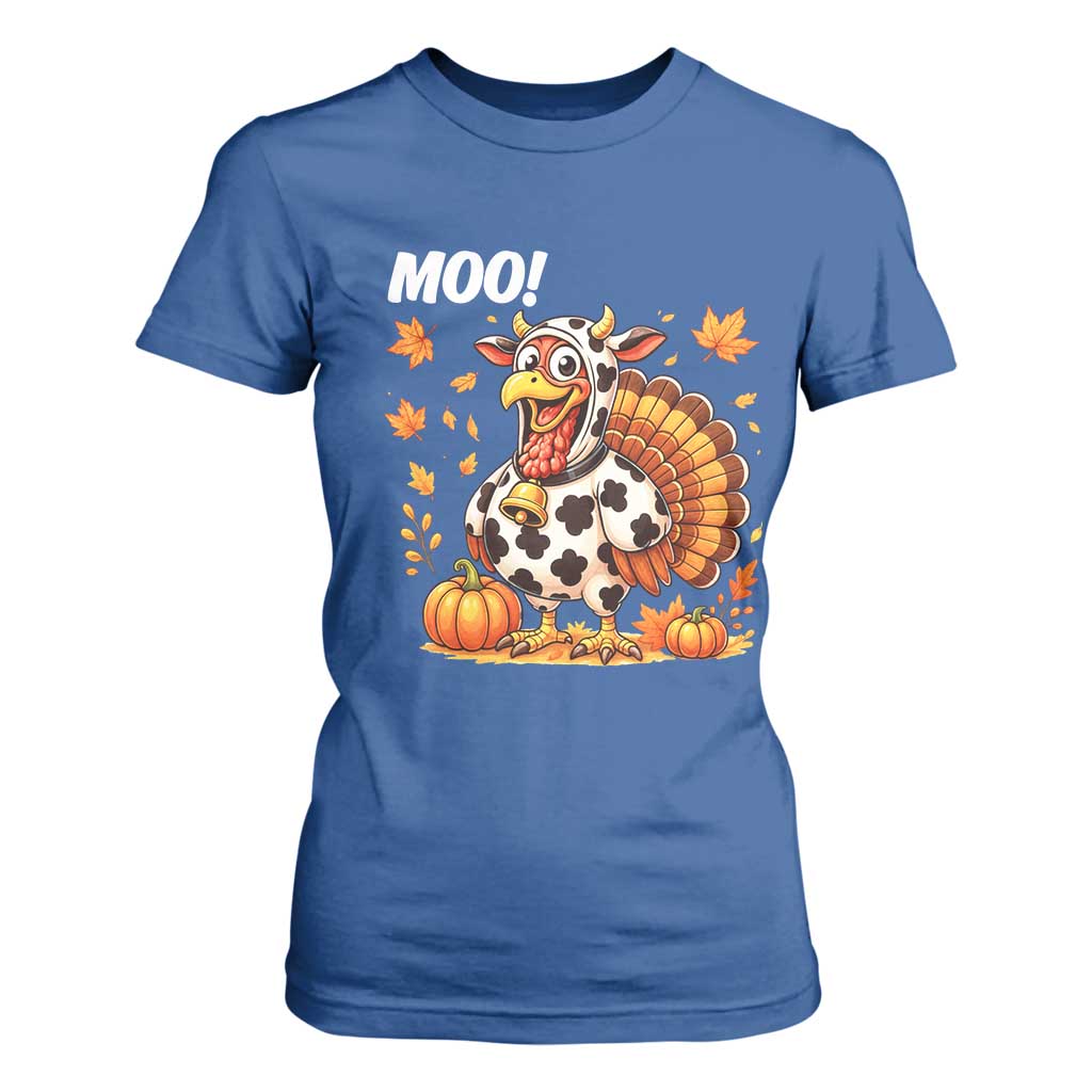 Funny Thanksgiving T Shirt For Women Turkey Moo TS14 Royal Blue Print Your Wear