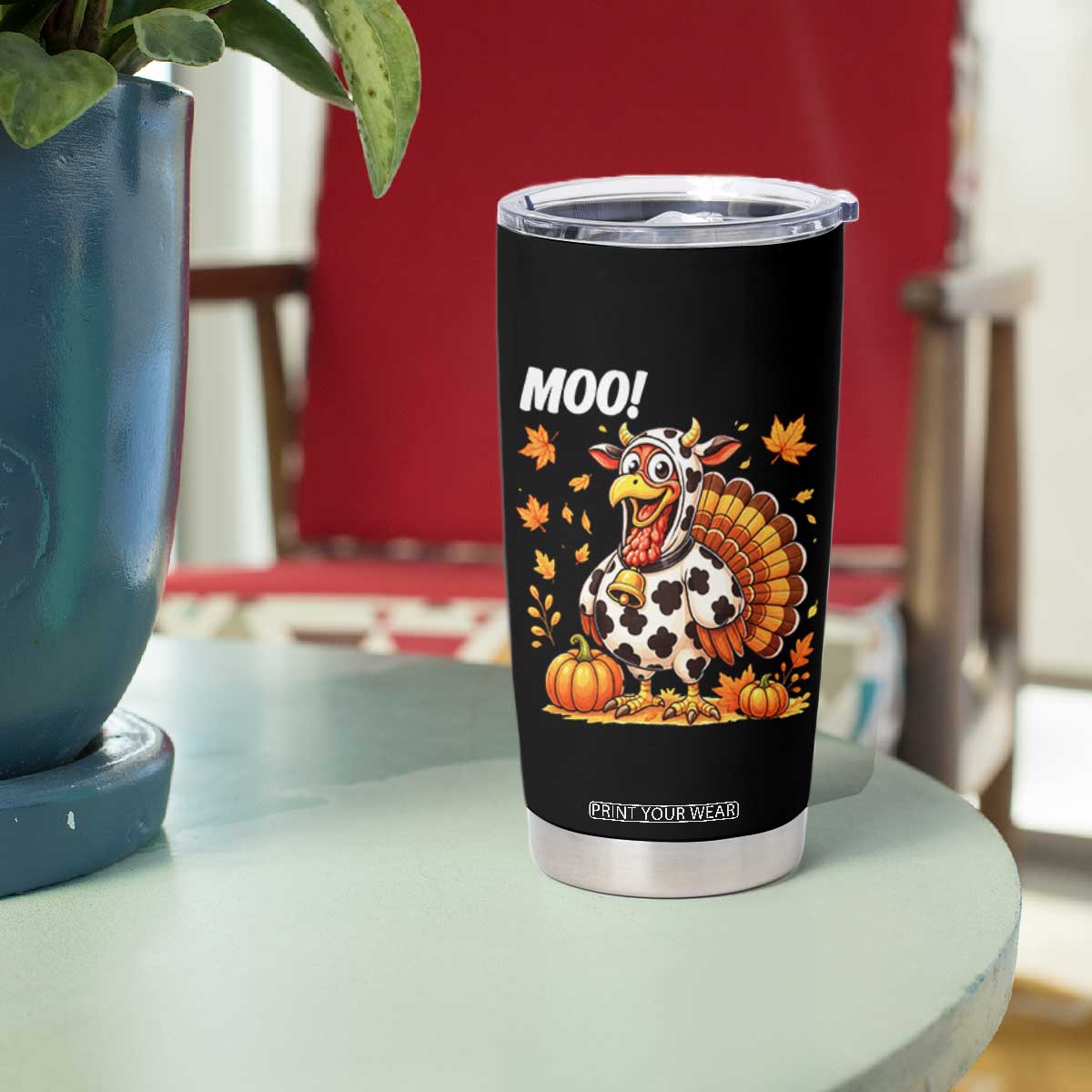 Funny Thanksgiving Tumbler Cup Turkey Moo TS14 Print Your Wear