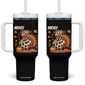 Funny Thanksgiving Tumbler With Handle Turkey Moo TS14 One Size: 40 oz Black Print Your Wear