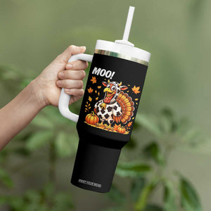 Funny Thanksgiving Tumbler With Handle Turkey Moo - Print Your Wear