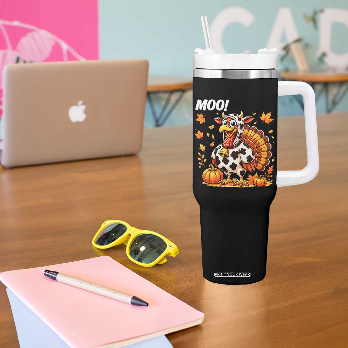 Funny Thanksgiving Tumbler With Handle Turkey Moo TS14 Print Your Wear