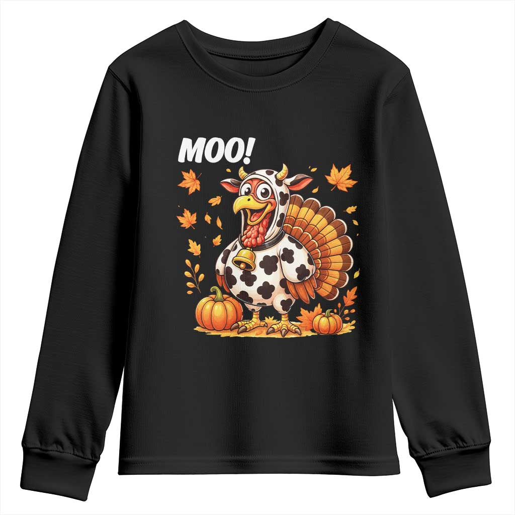 Funny Thanksgiving Youth Sweatshirt Turkey Moo TS14 Black Print Your Wear