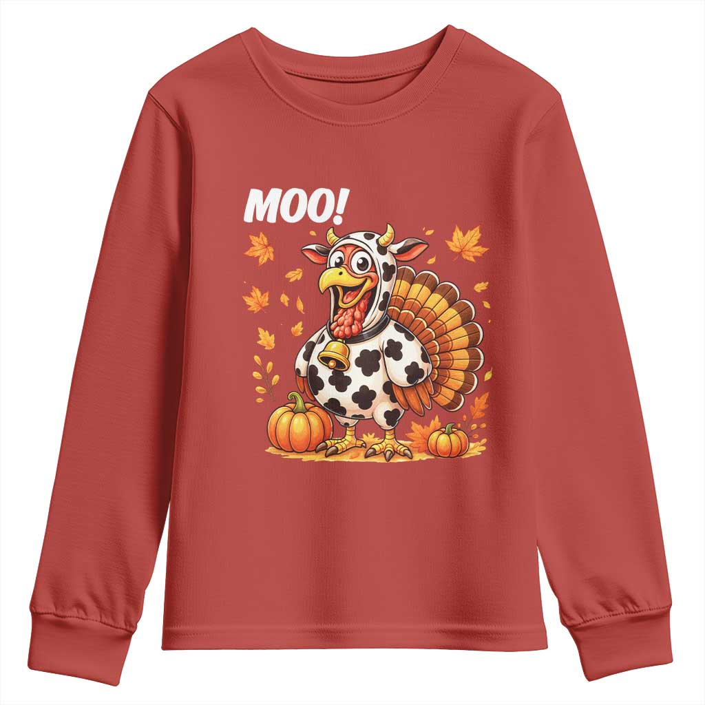 Funny Thanksgiving Youth Sweatshirt Turkey Moo TS14 Red Print Your Wear
