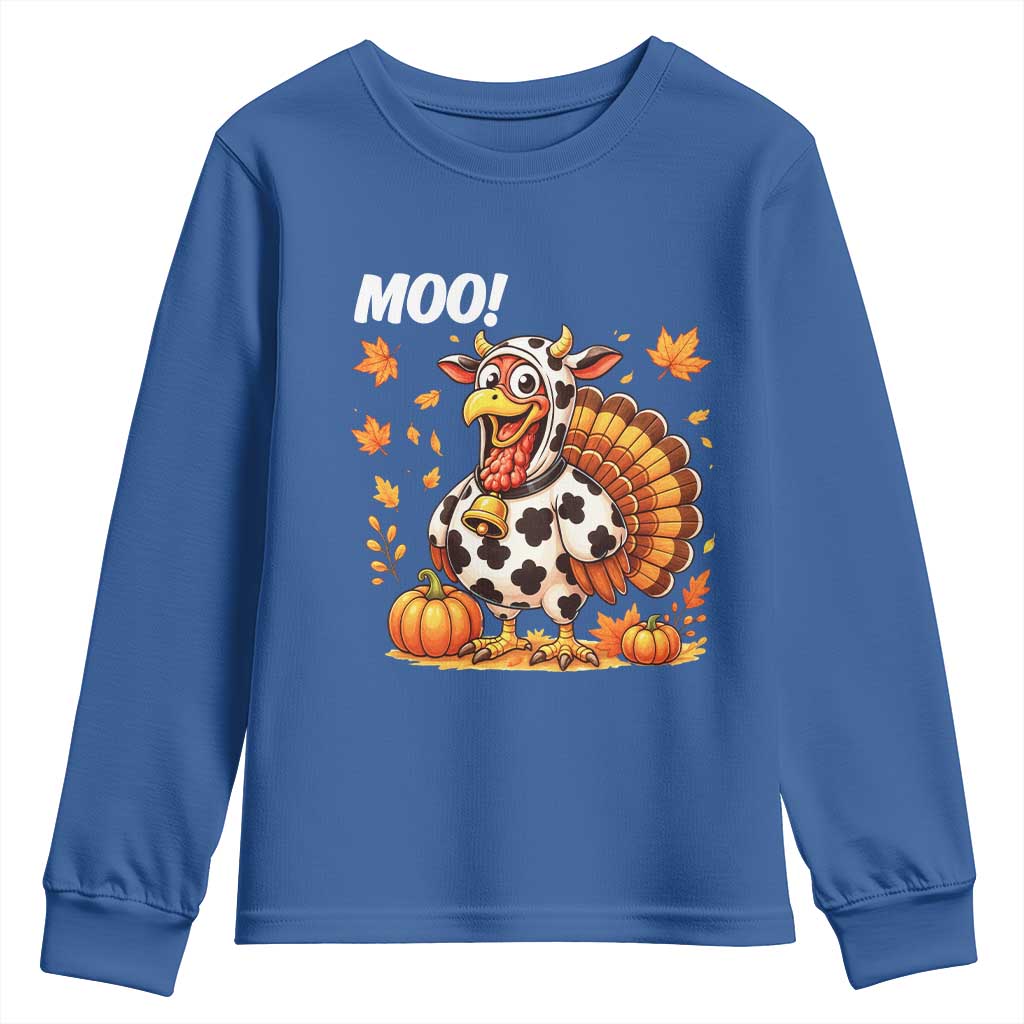 Funny Thanksgiving Youth Sweatshirt Turkey Moo TS14 Royal Blue Print Your Wear