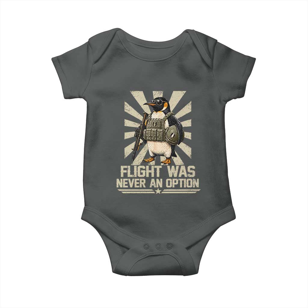 Flight was Never an Option Tactical Penguin Baby Onesie Funny Bird Meme TS14 Dark Heather Print Your Wear