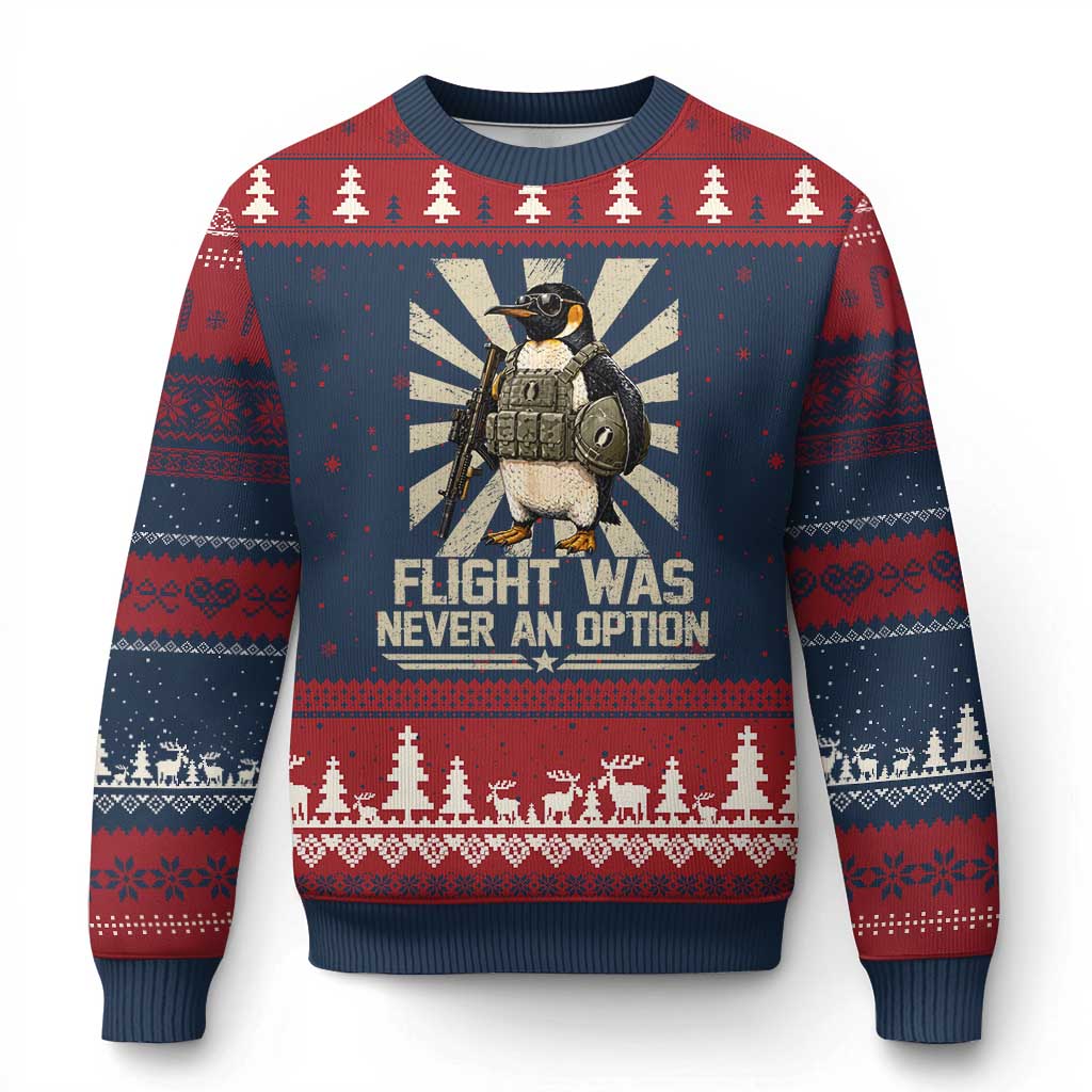 Flight was Never an Option Tactical Penguin Ugly Christmas Sweater Funny Bird Meme TS14 Navy Red Print Your Wear
