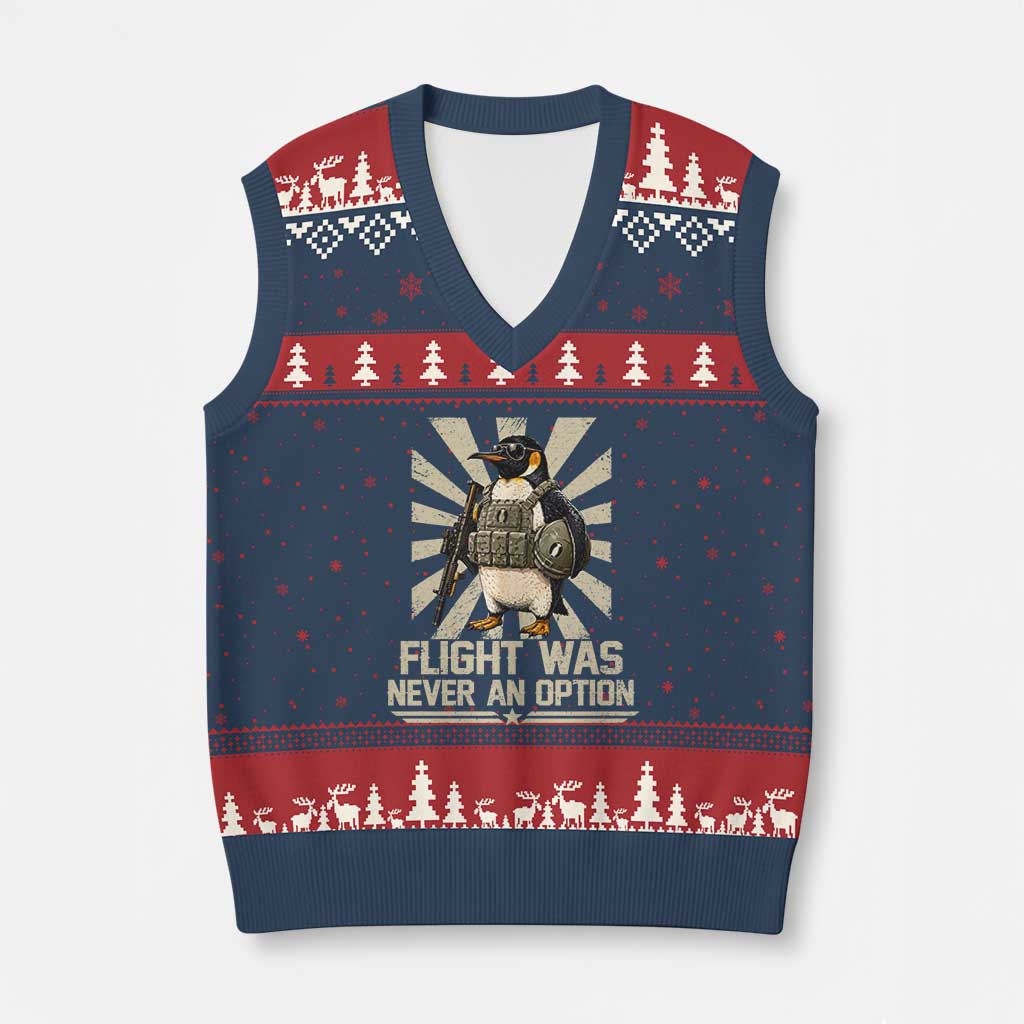 Flight was Never an Option Tactical Penguin V-Neck Knit Sweater Vest Funny Bird Meme TS14 Navy Red Print Your Wear
