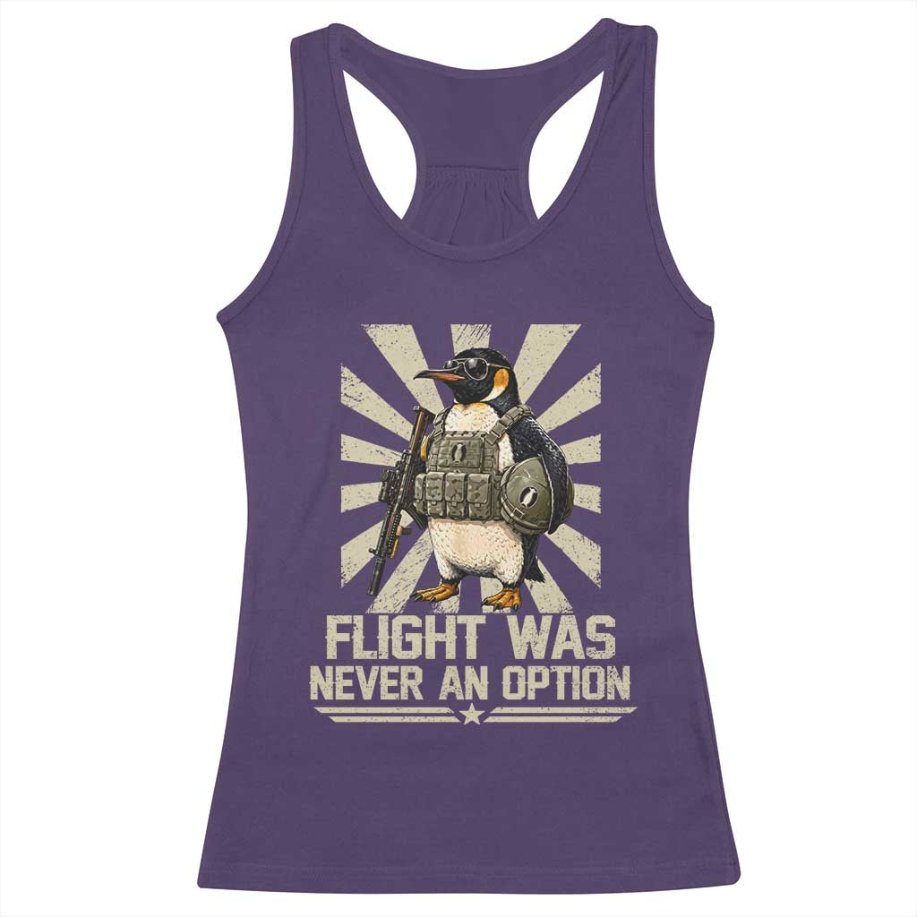 Flight was Never an Option Tactical Penguin Racerback Tank Top Funny Bird Meme TS14 Purple Print Your Wear