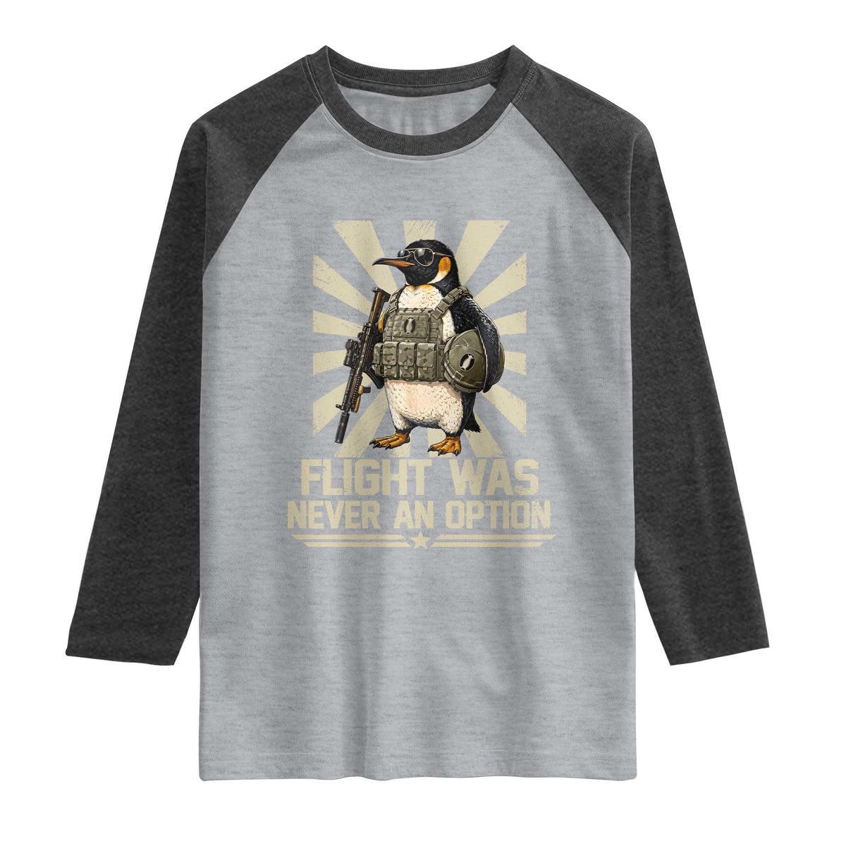 Flight was Never an Option Tactical Penguin Raglan Shirt Funny Bird Meme TS14 Heather Gray Heather Charcoal Print Your Wear