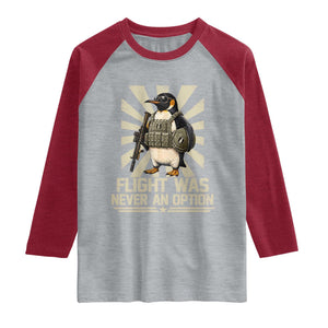 Flight was Never an Option Tactical Penguin Raglan Shirt Funny Bird Meme TS14 Heather Gray Heather Red Print Your Wear