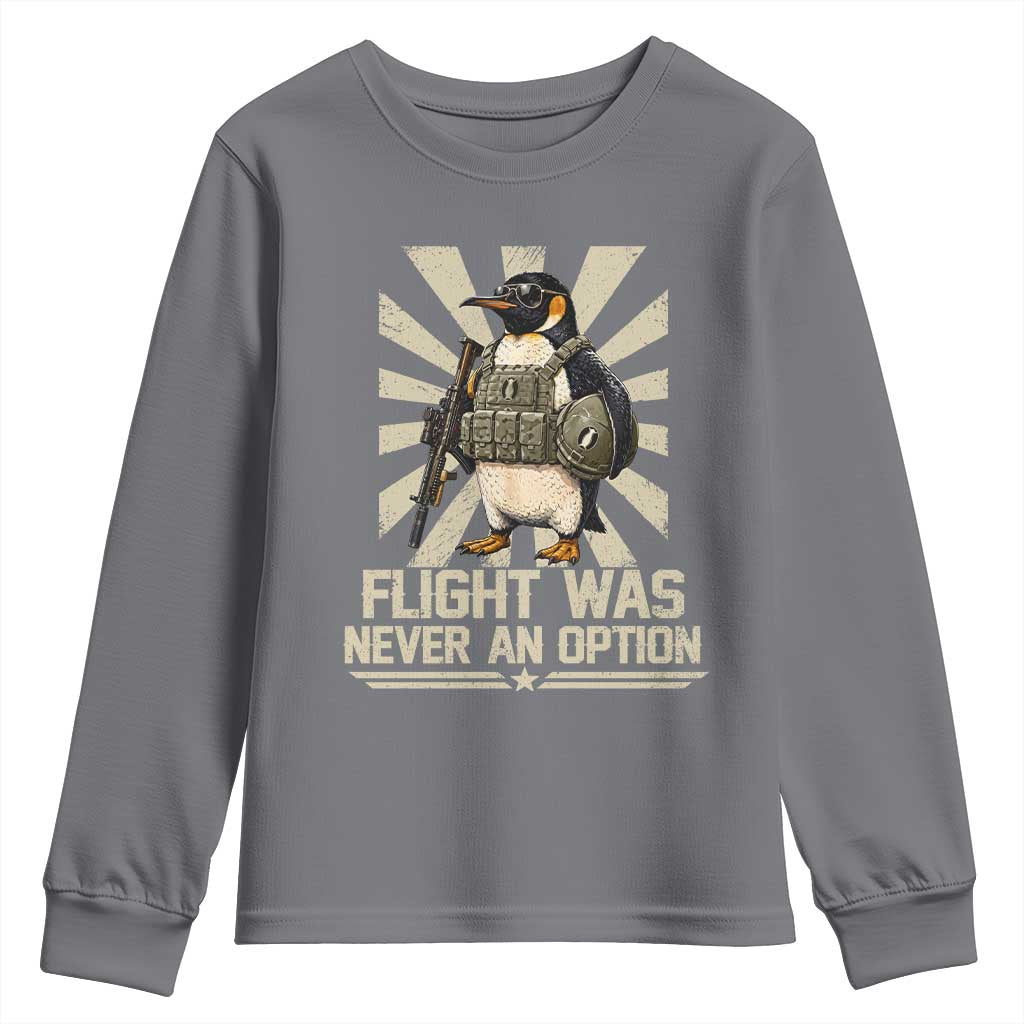 Flight was Never an Option Tactical Penguin Youth Sweatshirt Funny Bird Meme TS14 Charcoal Print Your Wear