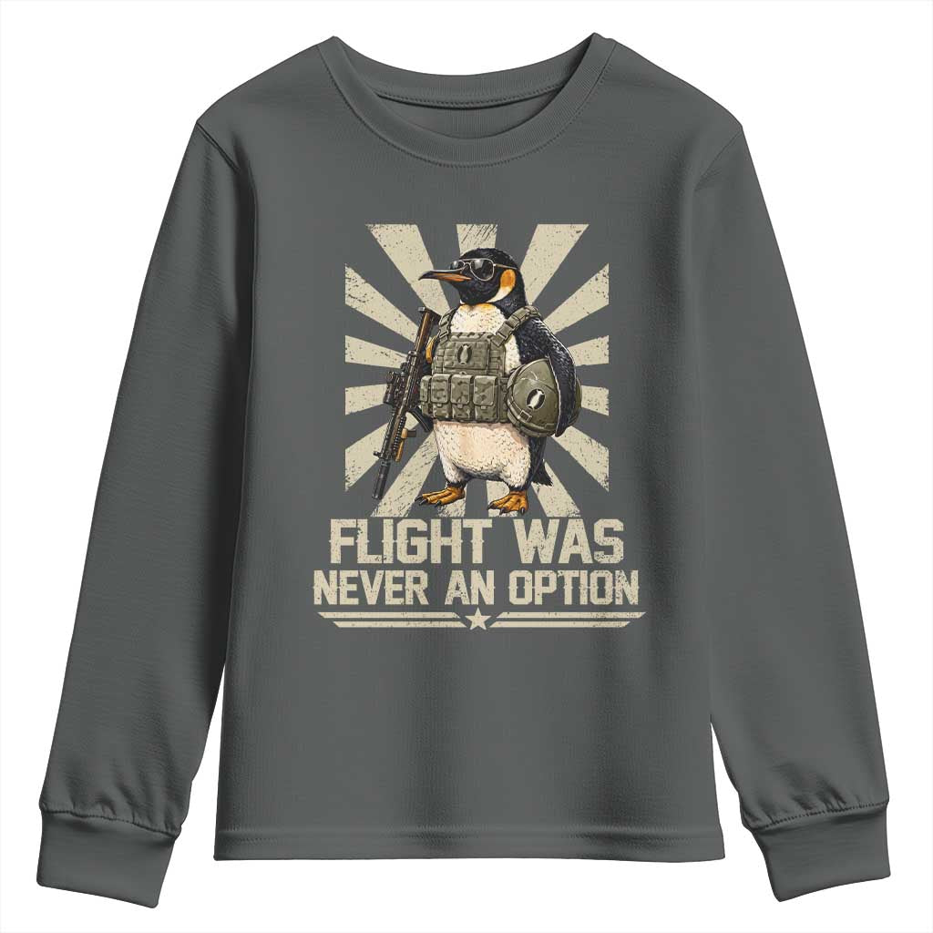Flight was Never an Option Tactical Penguin Youth Sweatshirt Funny Bird Meme TS14 Dark Heather Print Your Wear