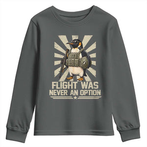 Flight was Never an Option Tactical Penguin Youth Sweatshirt Funny Bird Meme TS14 Dark Heather Print Your Wear
