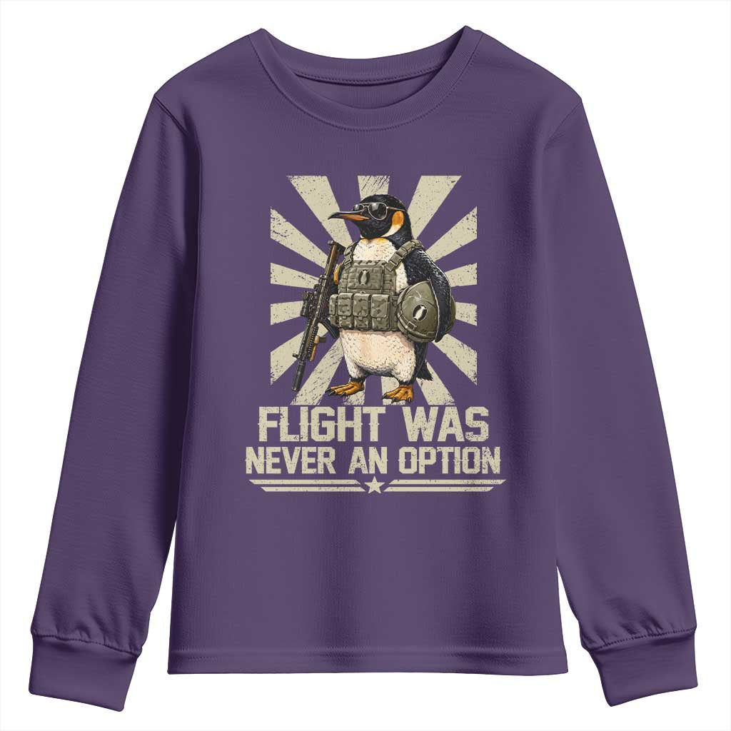 Flight was Never an Option Tactical Penguin Youth Sweatshirt Funny Bird Meme TS14 Purple Print Your Wear