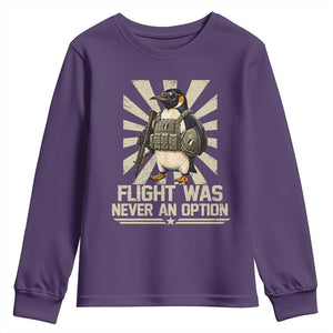 Flight was Never an Option Tactical Penguin Youth Sweatshirt Funny Bird Meme TS14 Purple Print Your Wear