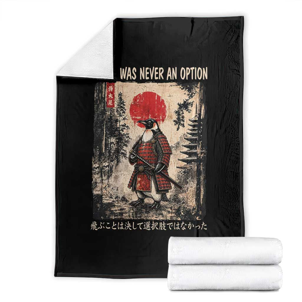 Flight was Never an Option Samurai Penguin Japanese Throw Blanket Vintage Graphic Ukiyo-e Art Funny TS14 Black Print Your Wear