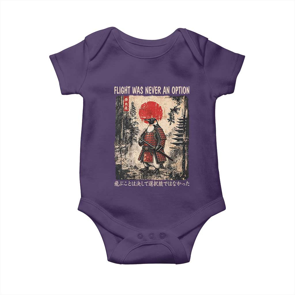 Flight was Never an Option Samurai Penguin Japanese Baby Onesie Vintage Graphic Ukiyo-e Art Funny TS14 Purple Print Your Wear