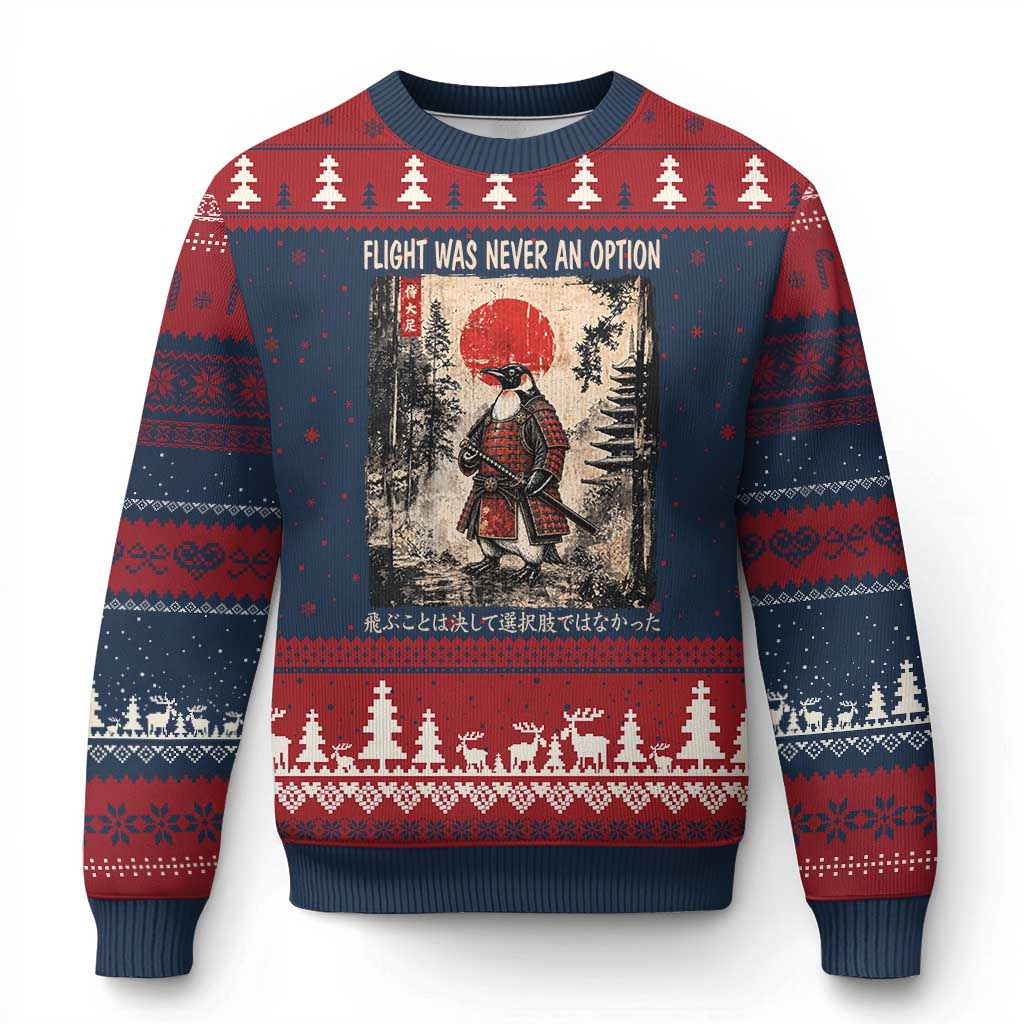 Flight was Never an Option Samurai Penguin Japanese Ugly Christmas Sweater Vintage Graphic Ukiyo-e Art Funny TS14 Navy Red Print Your Wear