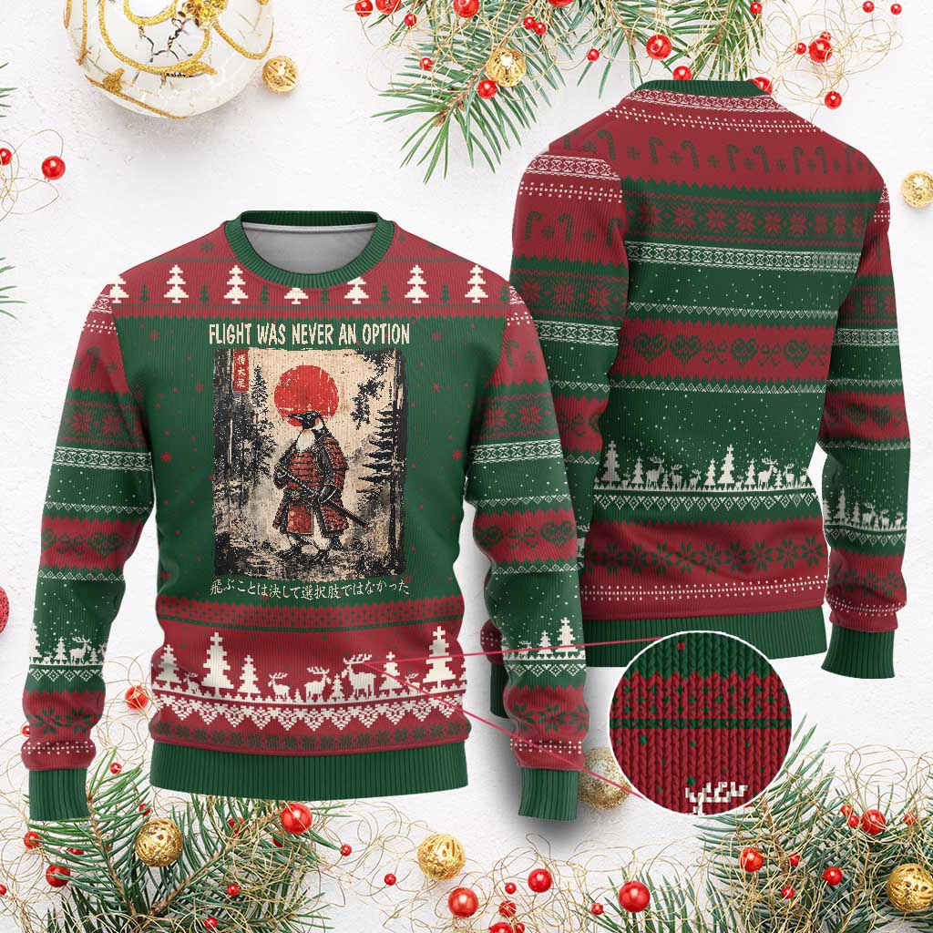 Flight was Never an Option Samurai Penguin Japanese Ugly Christmas Sweater Vintage Graphic Ukiyo-e Art Funny TS14 Red Green Print Your Wear