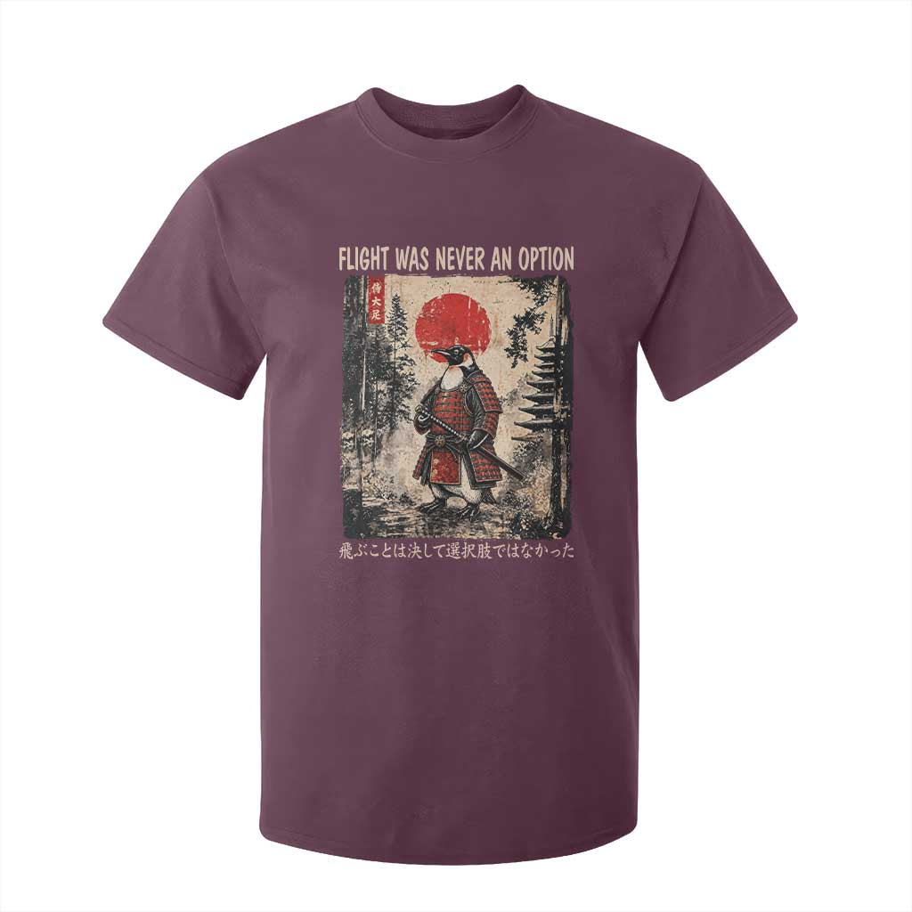 Flight was Never an Option Samurai Penguin Japanese T Shirt For Kid Vintage Graphic Ukiyo-e Art Funny TS14 Maroon Print Your Wear