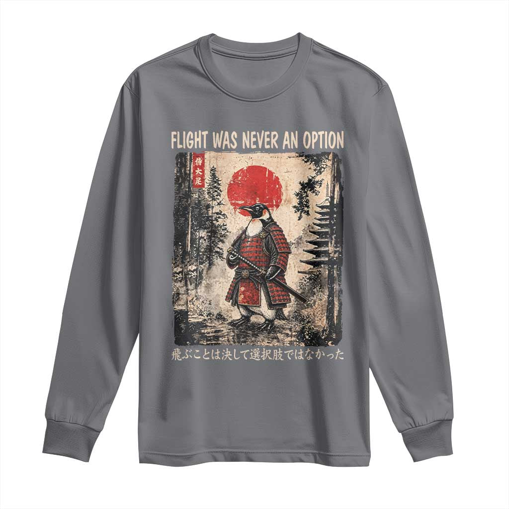 Flight was Never an Option Samurai Penguin Japanese Long Sleeve Shirt Vintage Graphic Ukiyo-e Art Funny TS14 Charcoal Print Your Wear