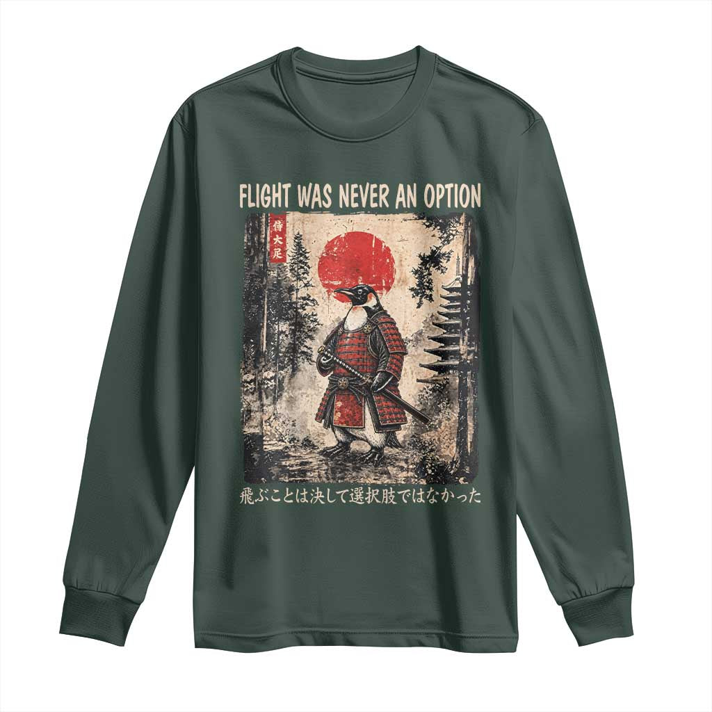 Flight was Never an Option Samurai Penguin Japanese Long Sleeve Shirt Vintage Graphic Ukiyo-e Art Funny TS14 Dark Forest Green Print Your Wear