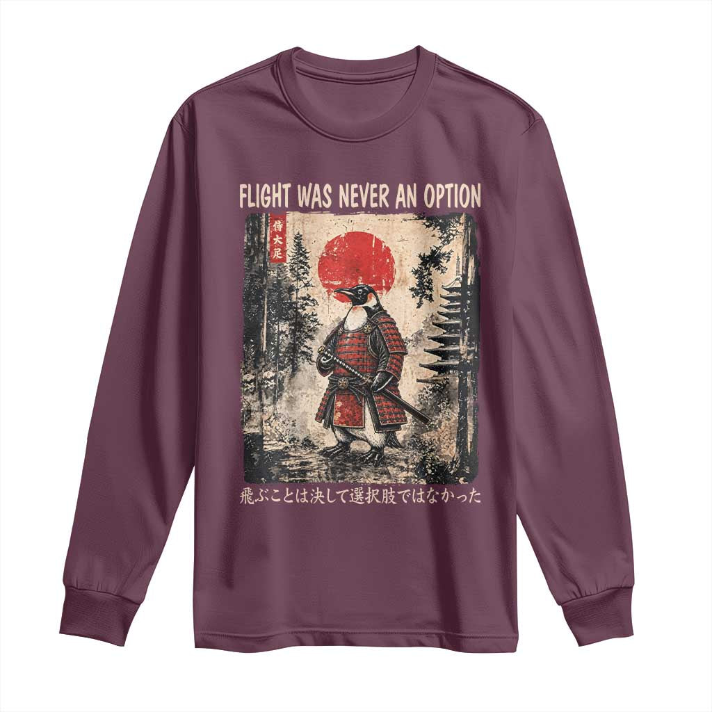 Flight was Never an Option Samurai Penguin Japanese Long Sleeve Shirt Vintage Graphic Ukiyo-e Art Funny TS14 Maroon Print Your Wear