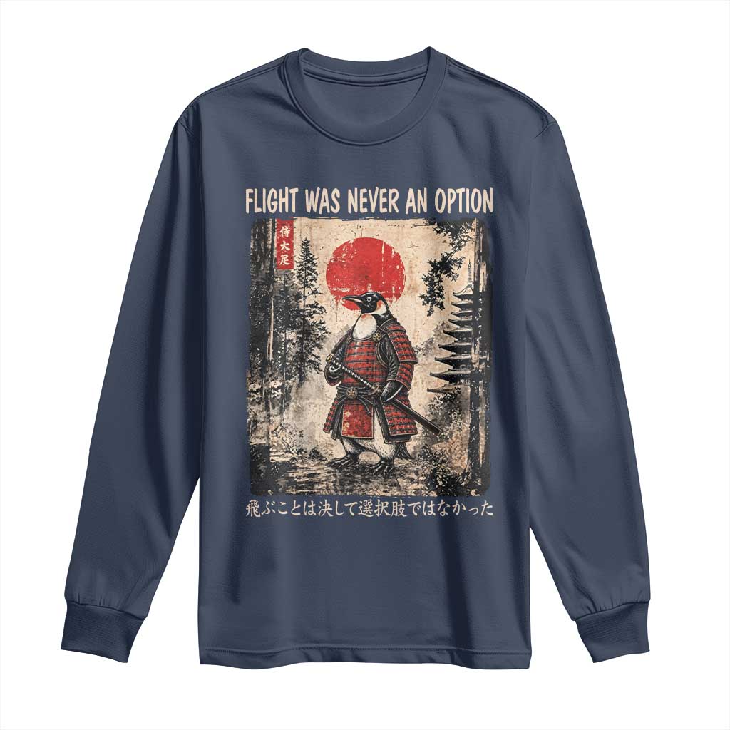 Flight was Never an Option Samurai Penguin Japanese Long Sleeve Shirt Vintage Graphic Ukiyo-e Art Funny TS14 Navy Print Your Wear